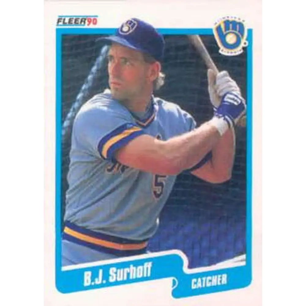 1990 Fleer #338 B.J. Surhoff NM-MT Milwaukee Brewers Baseball Card Image 1