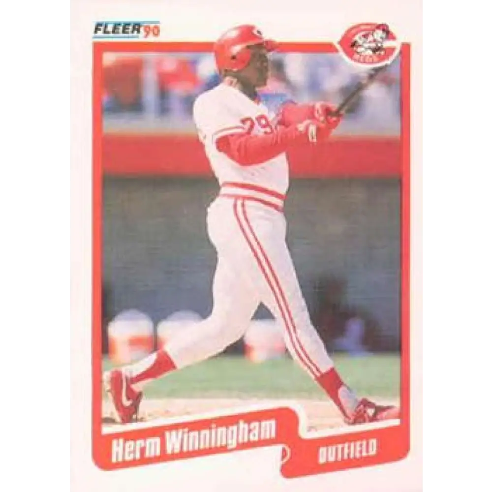 1990 Fleer #435 Herm Winningham NM-MT Cincinnati Reds Baseball Card Image 1