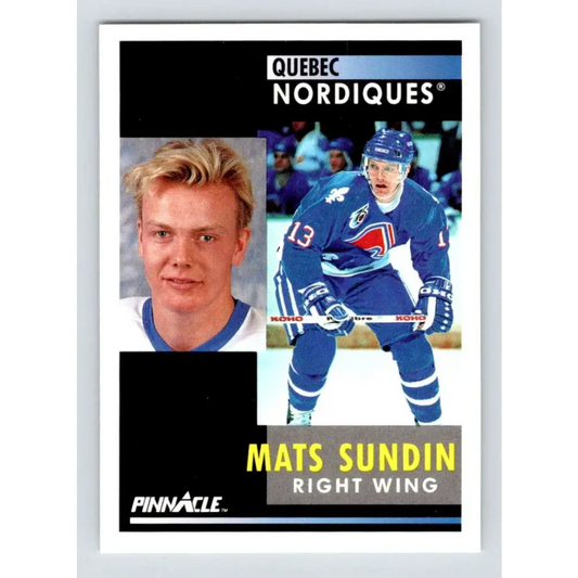 1991-92 Pinnacle #10 Mats Sundin NM-MT Quebec Nordiques Hockey Card Image 1