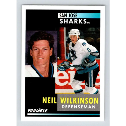 1991-92 Pinnacle #108 Neil Wilkinson NM-MT San Jose Sharks Hockey Card Image 1