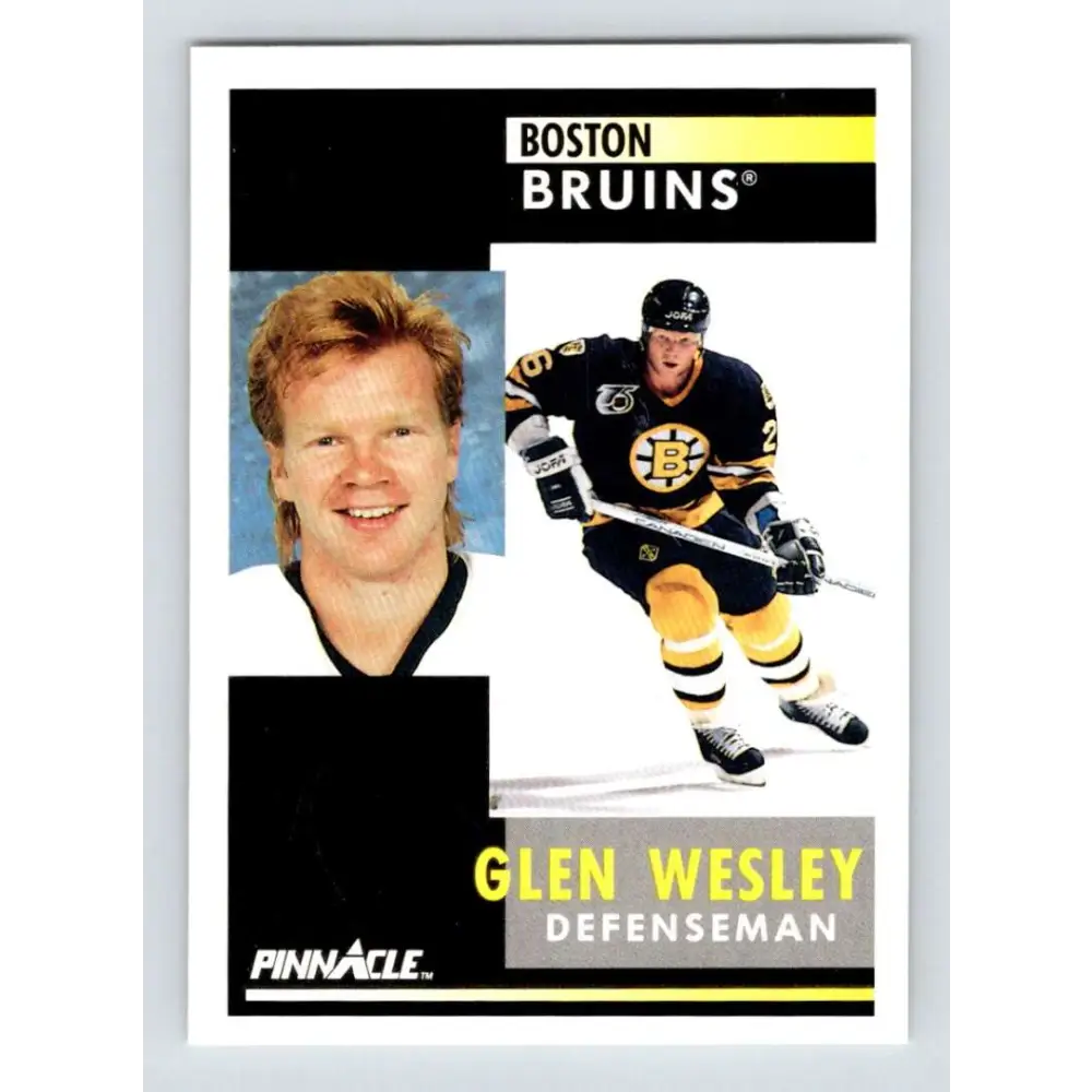 1991-92 Pinnacle #112 Glen Wesley NM-MT Boston Bruins Hockey Card Image 1