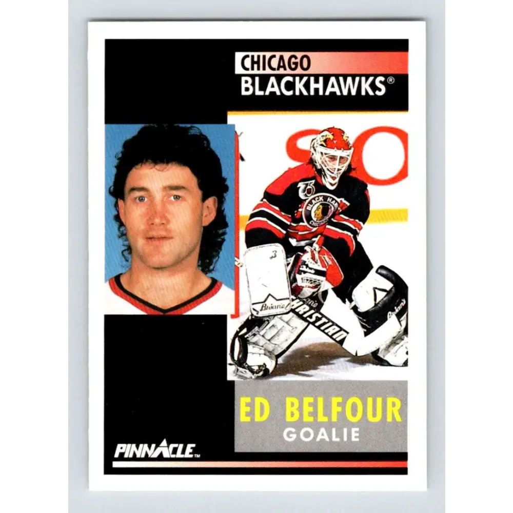 1991-92 Pinnacle #127 Ed Belfour NM-MT Chicago Blackhawks Hockey Card Image 1