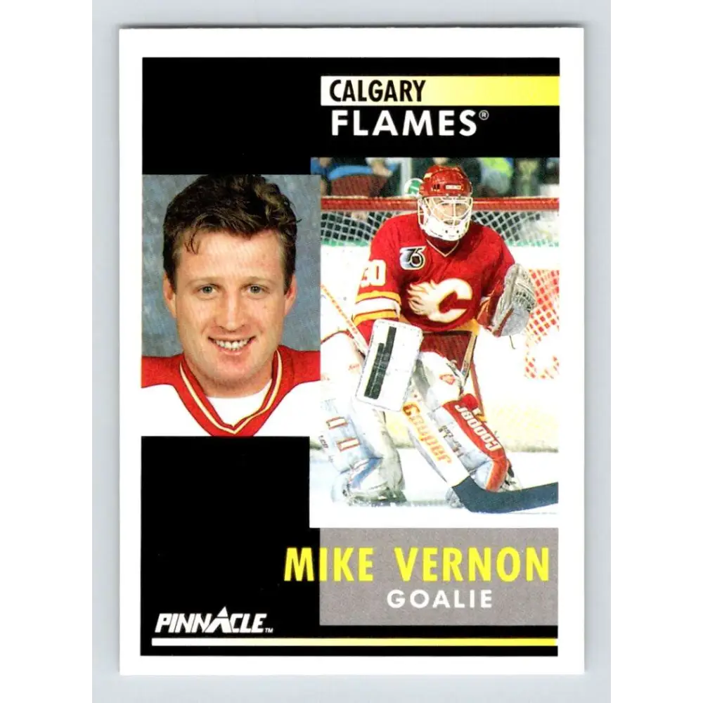 1991-92 Pinnacle #132 Mike Vernon NM-MT Calgary Flames Hockey Card Image 1