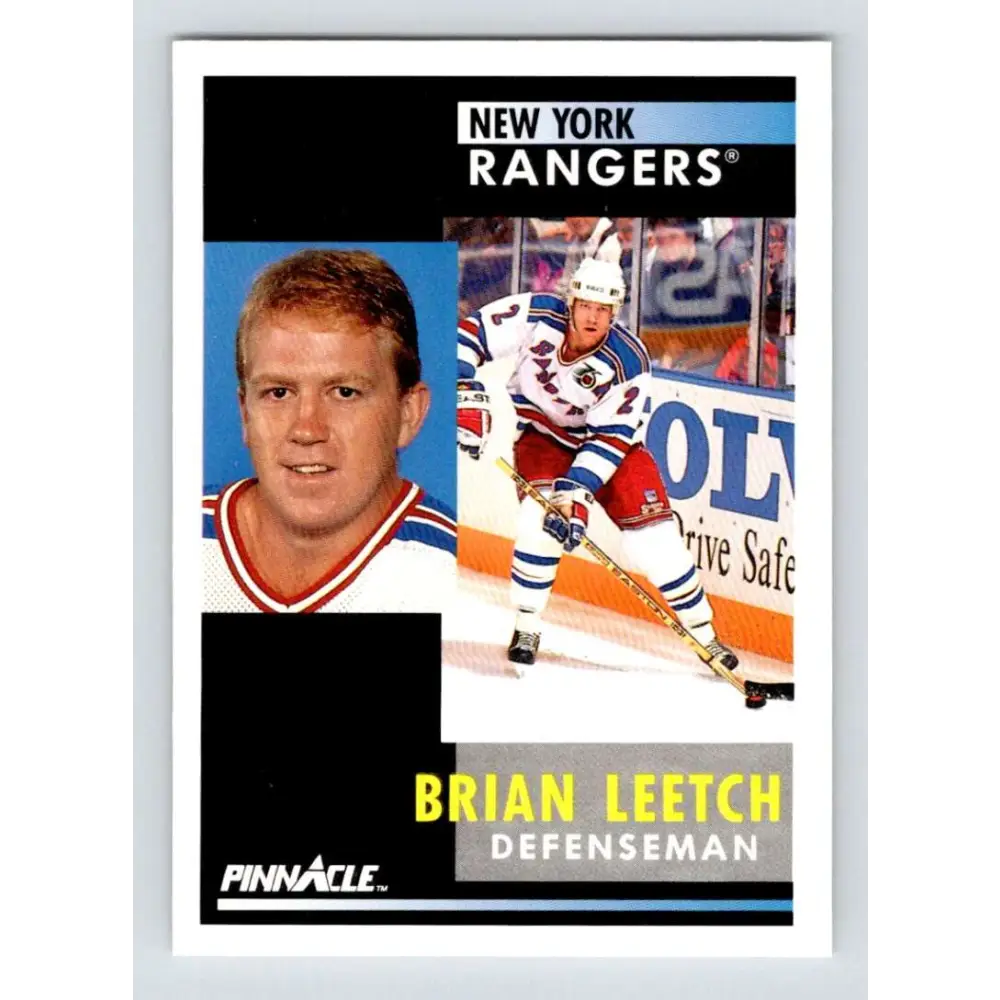 1991-92 Pinnacle #136 Brian Leetch NM-MT New York Rangers Hockey Card Image 1