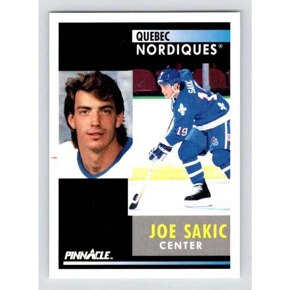 1991-92 Pinnacle #150 Joe Sakic NM-MT Quebec Nordiques Hockey Card Image 1