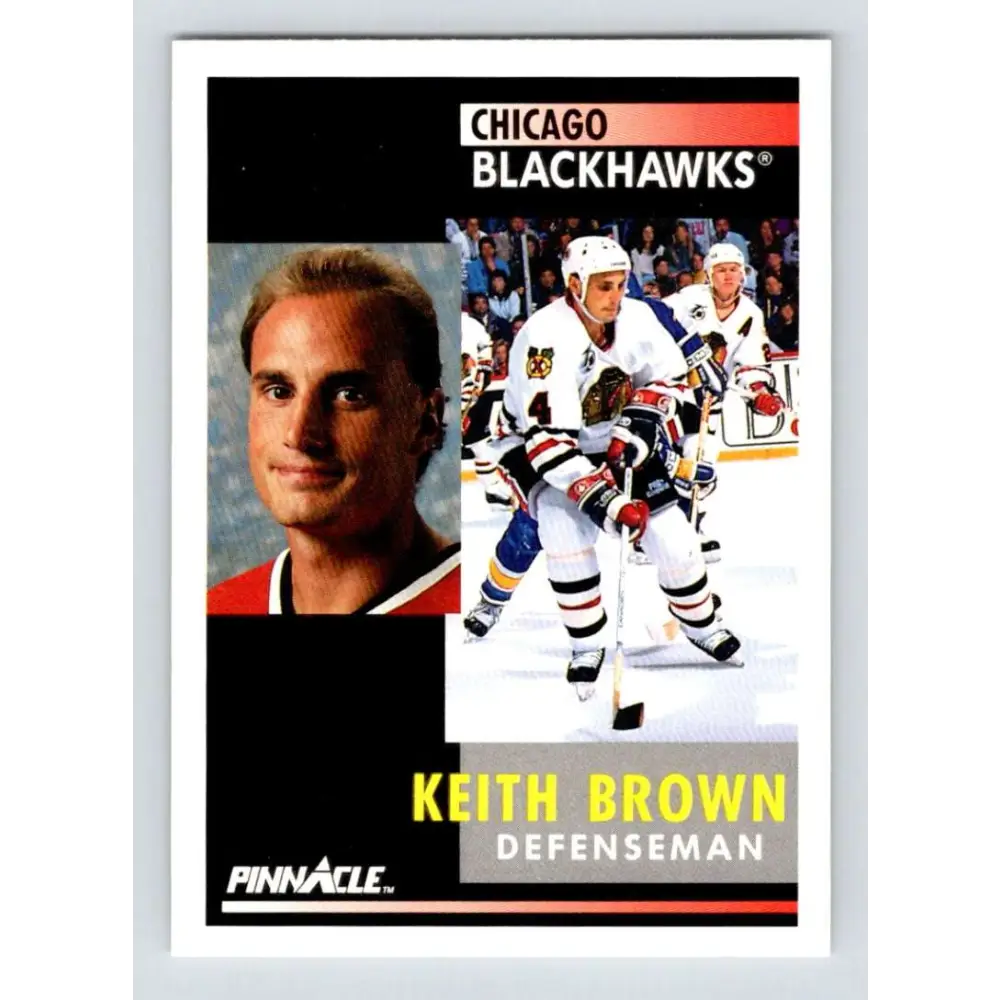 1991-92 Pinnacle #154 Keith Brown NM-MT Chicago Blackhawks Hockey Card Image 1