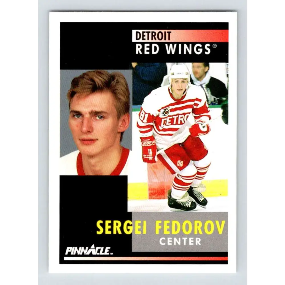 1991-92 Pinnacle #157 Sergei Fedorov NM-MT Detroit Red Wings Hockey Card Image 1