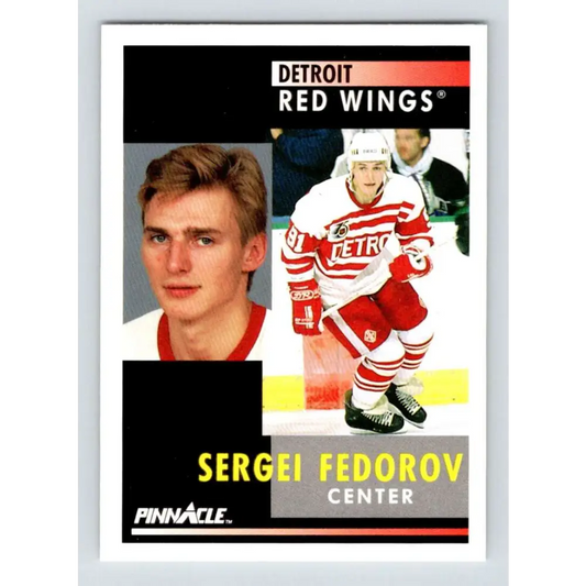 1991-92 Pinnacle #157 Sergei Fedorov NM-MT Detroit Red Wings Hockey Card Image 1