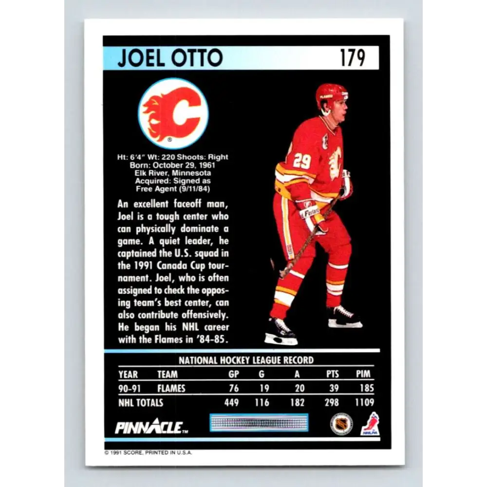 1991-92 Pinnacle #179 Joel Otto NM-MT Calgary Flames Hockey Card Image 2