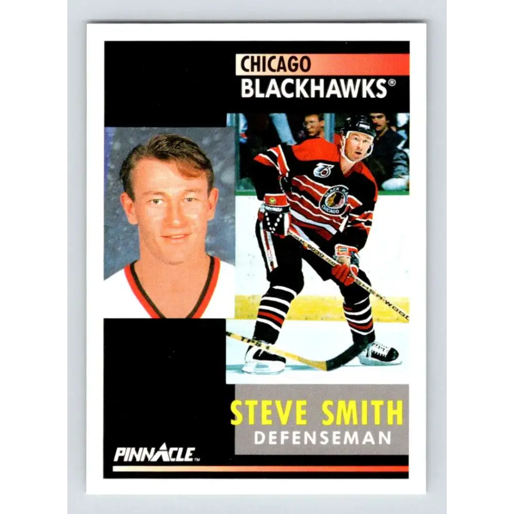 1991-92 Pinnacle #18 Steve Smith NM-MT Chicago Blackhawks Hockey Card Image 1