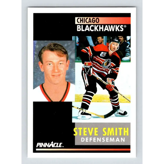 1991-92 Pinnacle #18 Steve Smith NM-MT Chicago Blackhawks Hockey Card Image 1