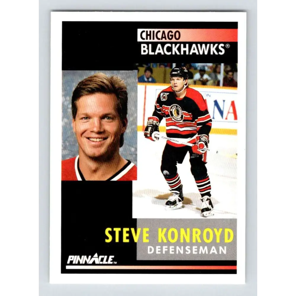 1991-92 Pinnacle #180 Steve Konroyd NM-MT Chicago Blackhawks Hockey Card Image 1