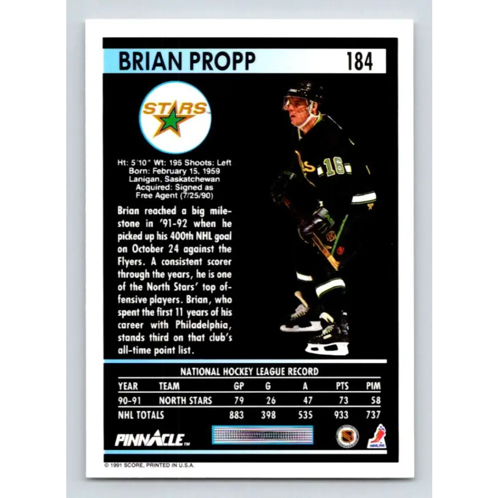 1991-92 Pinnacle #184 Brian Propp NM-MT Minnesota North Stars Hockey Card Image 2