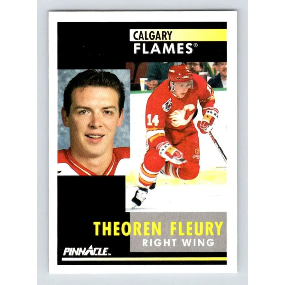 1991-92 Pinnacle #190 Theo Fleury NM-MT Calgary Flames Hockey Card Image 1