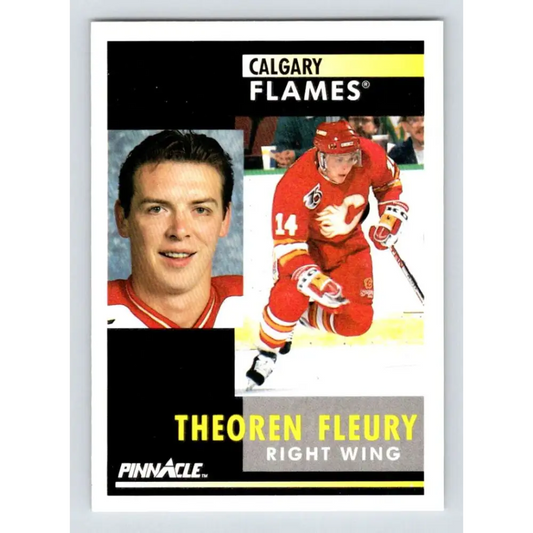 1991-92 Pinnacle #190 Theo Fleury NM-MT Calgary Flames Hockey Card Image 1