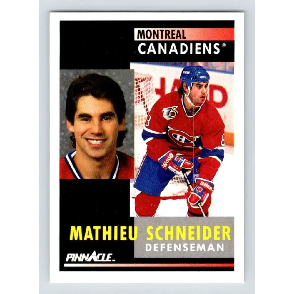 1991-92 Pinnacle #209 Mathieu Schneider NM-MT Montreal Canadiens Hockey Card Image 1