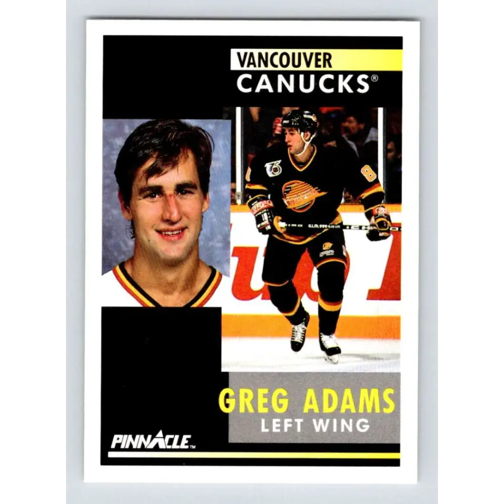 1991-92 Pinnacle #218 Greg Adams NM-MT Vancouver Canucks Hockey Card Image 1