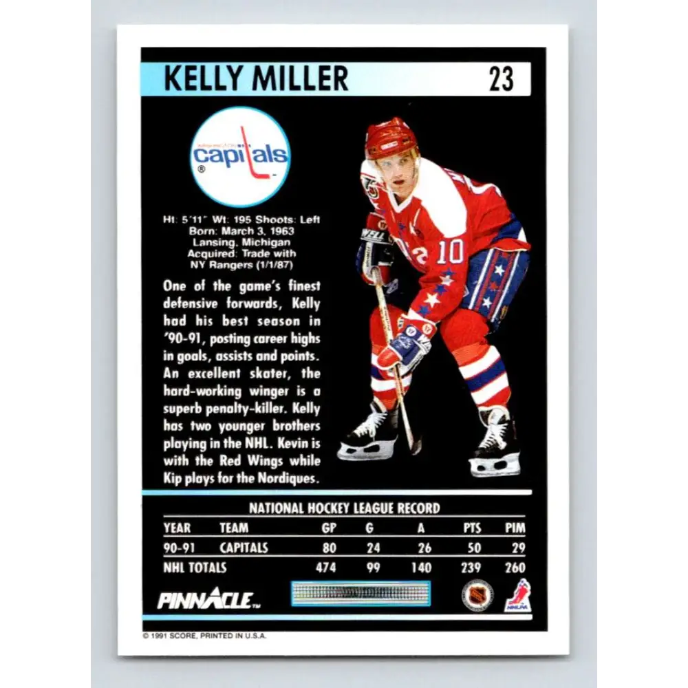 1991-92 Pinnacle #23 Kelly Miller NM-MT Washington Capitals Hockey Card Image 2