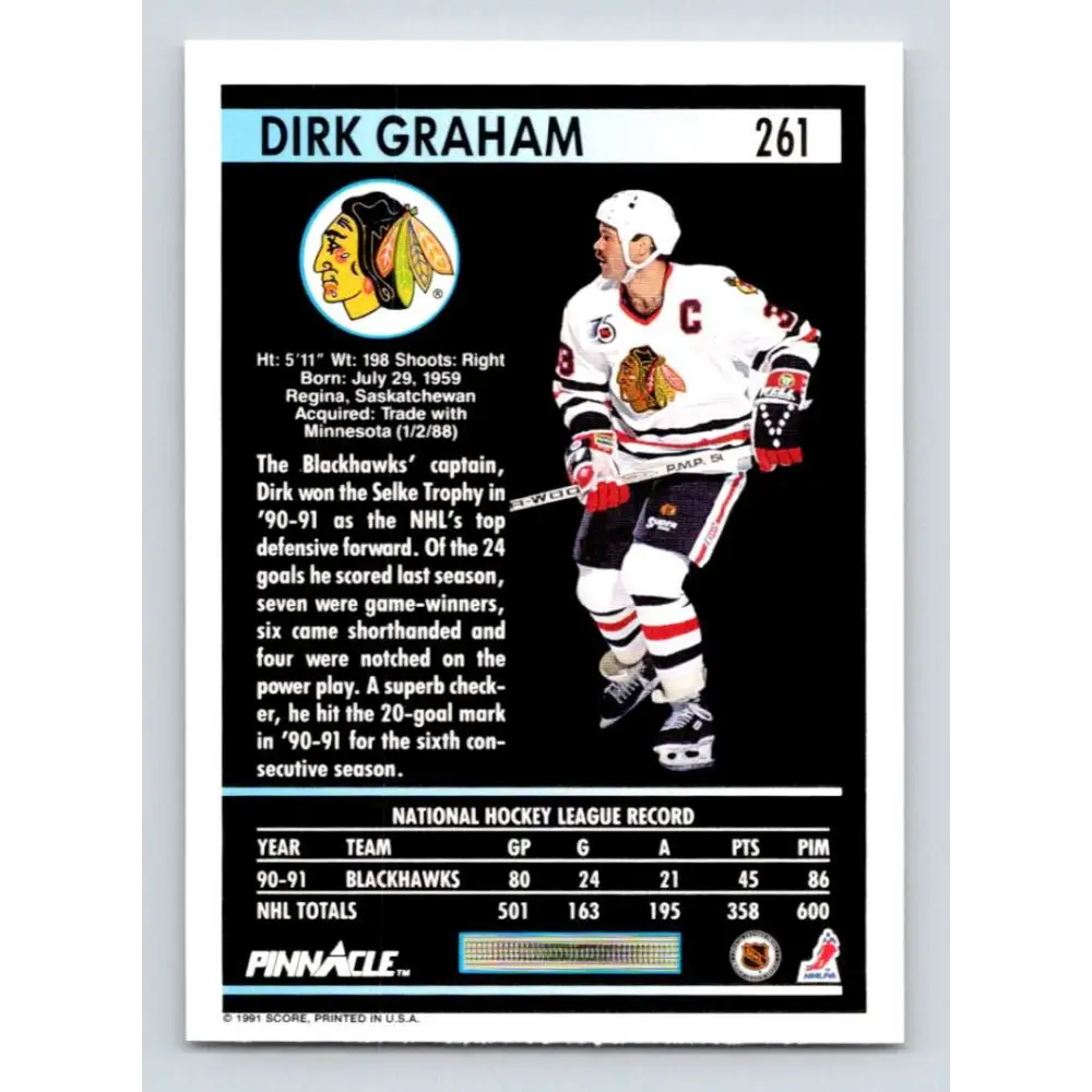 1991-92 Pinnacle #261 Dirk Graham NM-MT Chicago Blackhawks Hockey Card Image 2