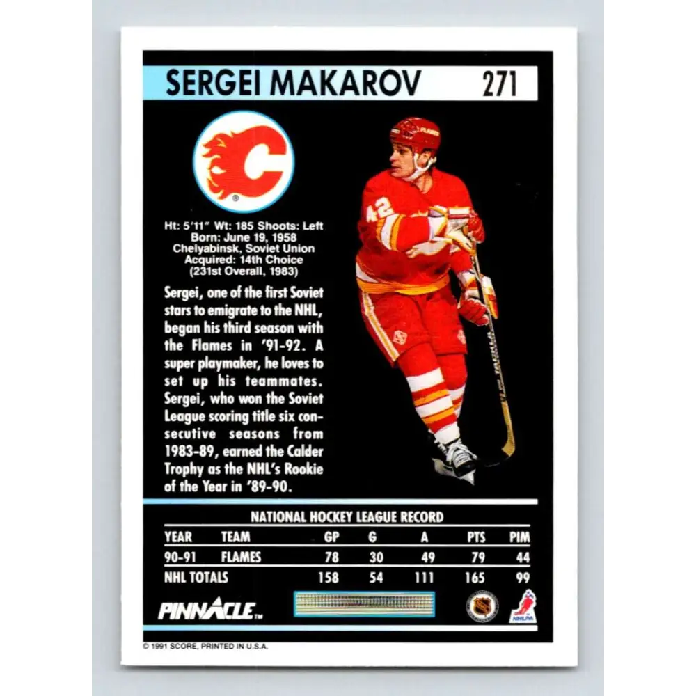 1991-92 Pinnacle #271 Sergei Makarov NM-MT Calgary Flames Hockey Card Image 2
