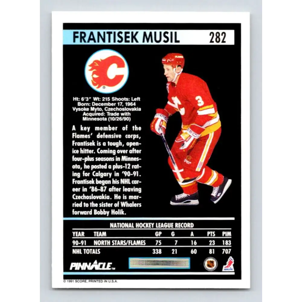 1991-92 Pinnacle #282 Frank Musil NM-MT Calgary Flames Hockey Card Image 2
