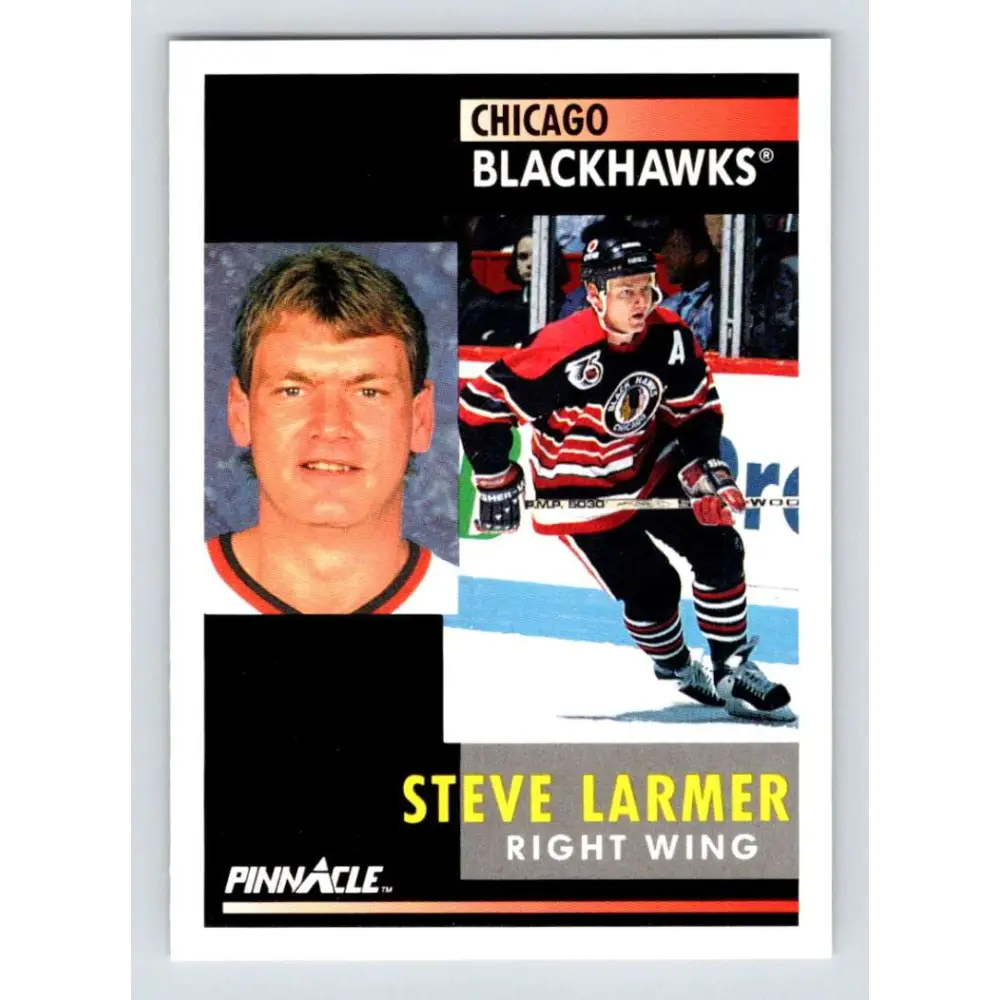 1991-92 Pinnacle #29 Steve Larmer NM-MT Chicago Blackhawks Hockey Card Image 1