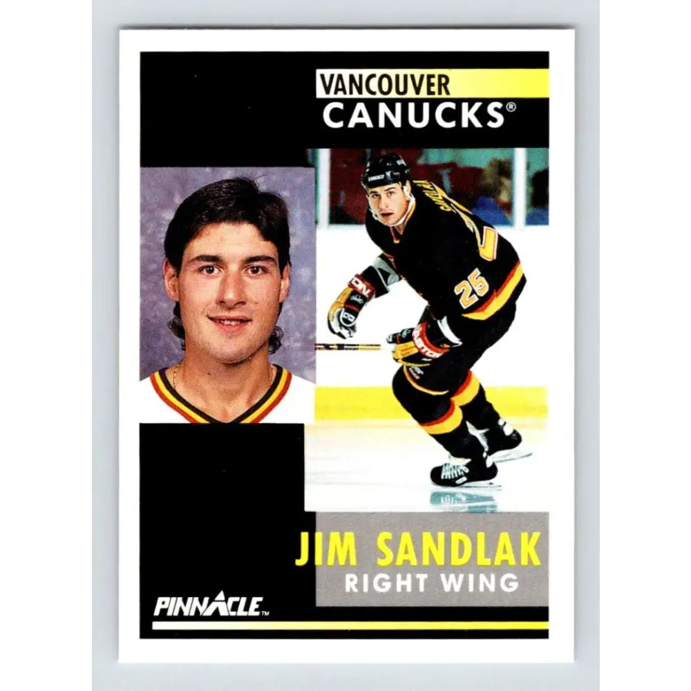 1991-92 Pinnacle #294 Jim Sandlak NM-MT Vancouver Canucks Hockey Card Image 1