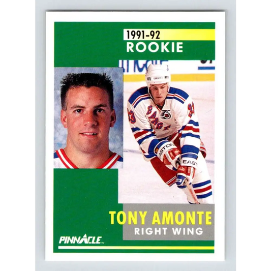 1991-92 Pinnacle #301 Tony Amonte NM-MT RC Rookie New York Rangers Hockey Card Image 1