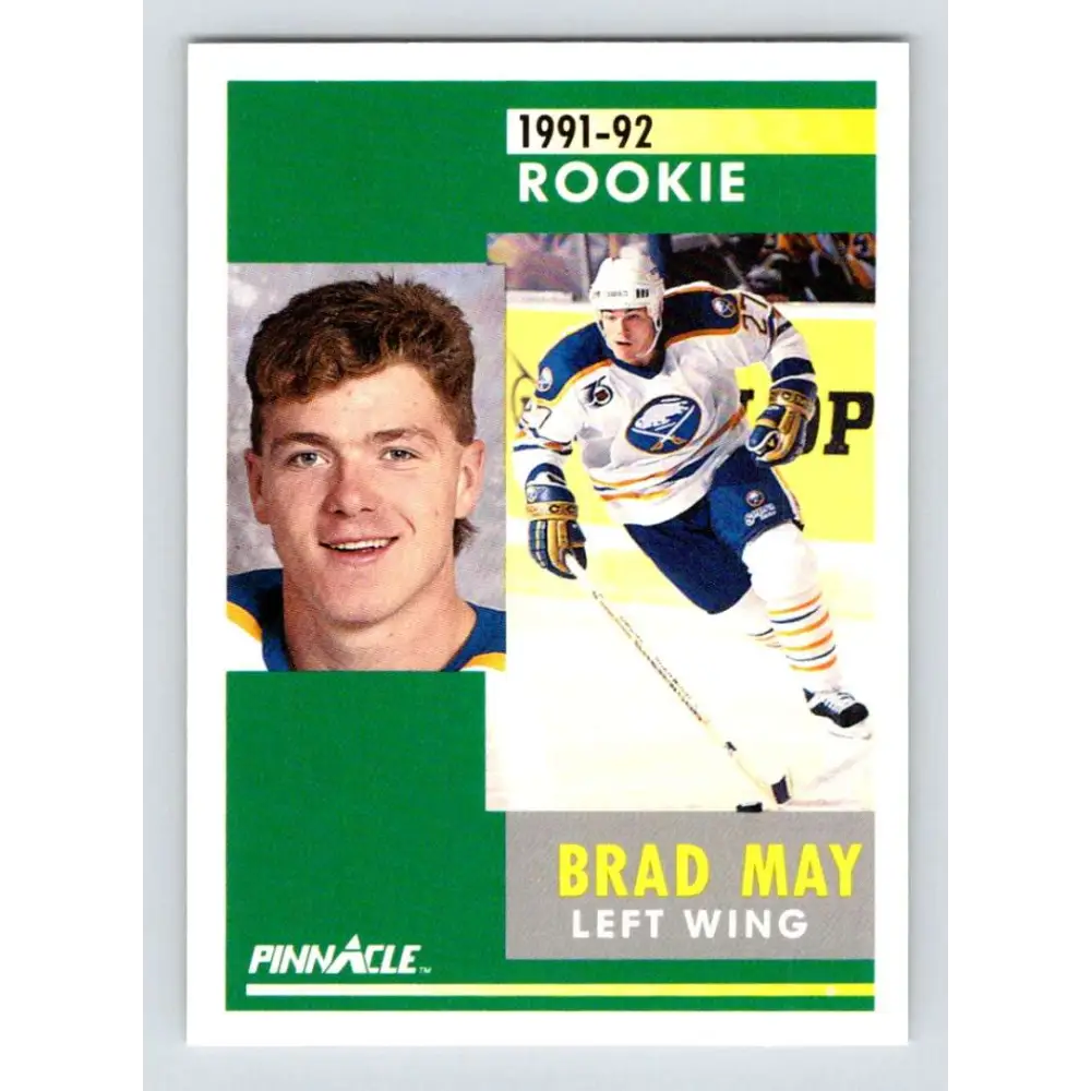 1991-92 Pinnacle #302 Brad May NM-MT Buffalo Sabres Hockey Card Image 1