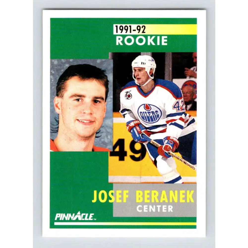 1991-92 Pinnacle #303 Josef Beranek NM-MT RC Rookie Edmonton Oilers Hockey Card Image 1