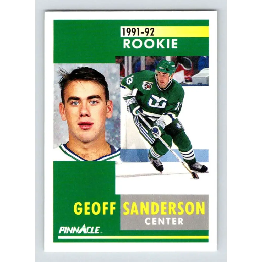 1991-92 Pinnacle #309 Geoff Sanderson NM-MT RC Rookie Hartford Whalers Hockey Card Image 1