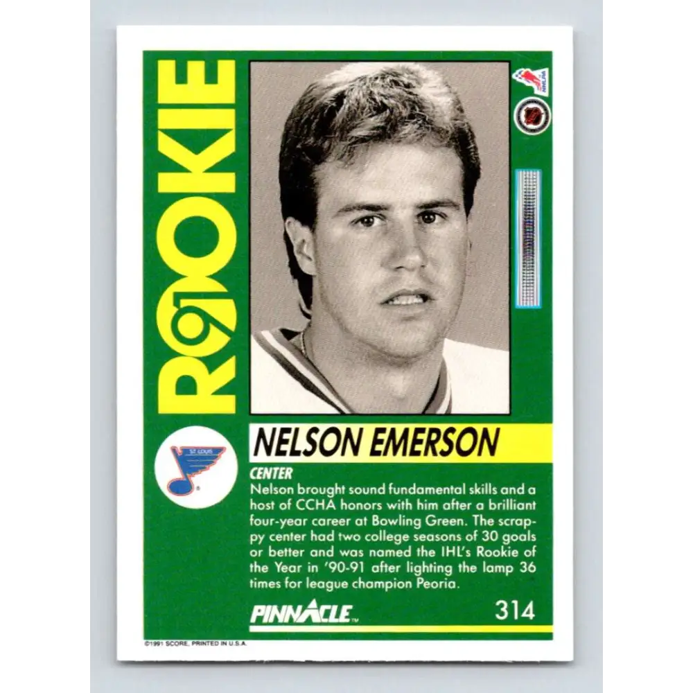 1991-92 Pinnacle #314 Nelson Emerson NM-MT St. Louis Blues Hockey Card Image 2