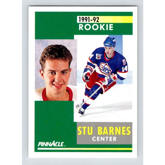 1991-92 Pinnacle #319 Stu Barnes NM-MT Winnipeg Jets Hockey Card Image 1