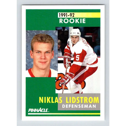 1991-92 Pinnacle #320 Nicklas Lidstrom NM-MT RC Rookie Detroit Red Wings Hockey Card Image 1
