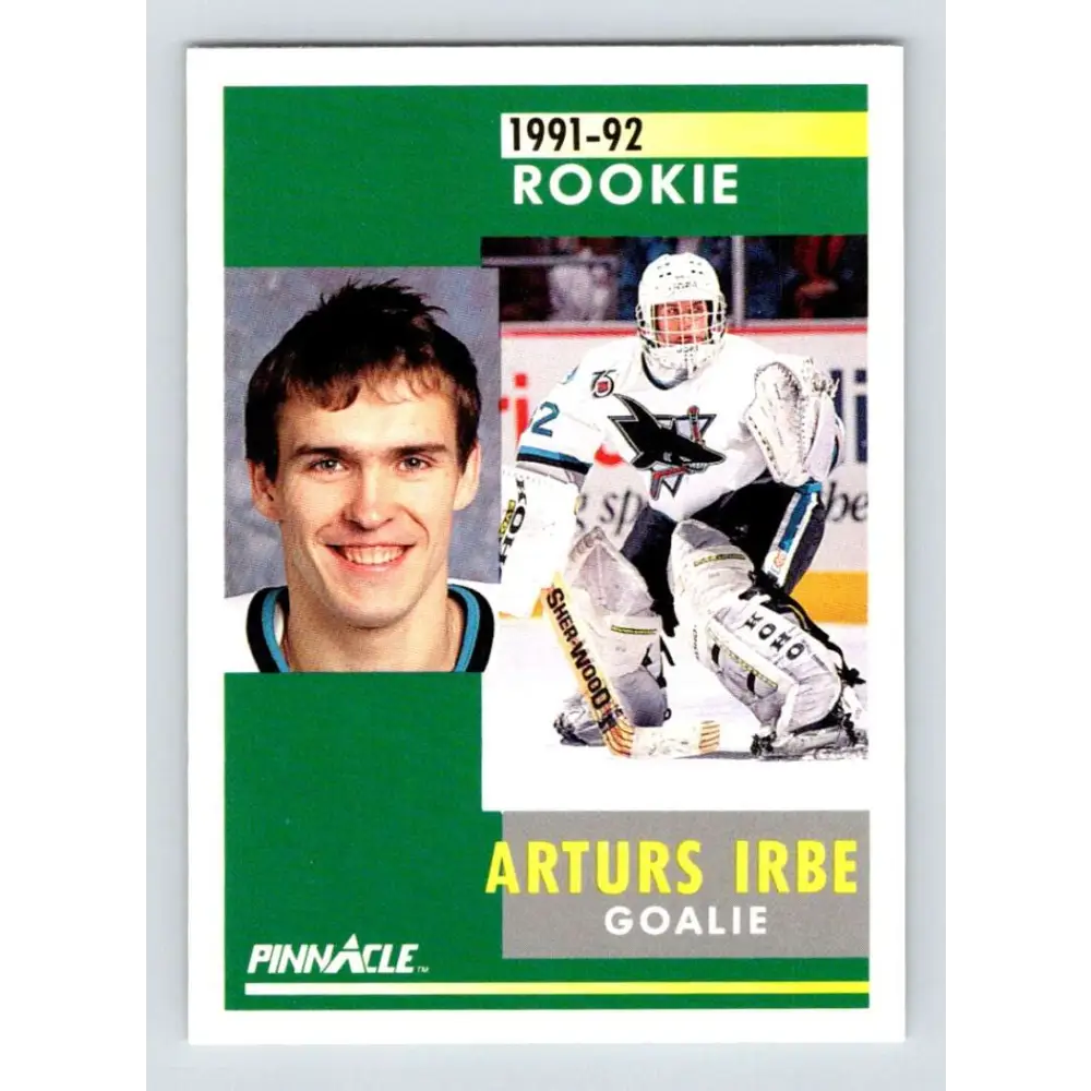 1991-92 Pinnacle #323 Arturs Irbe NM-MT San Jose Sharks Hockey Card Image 1