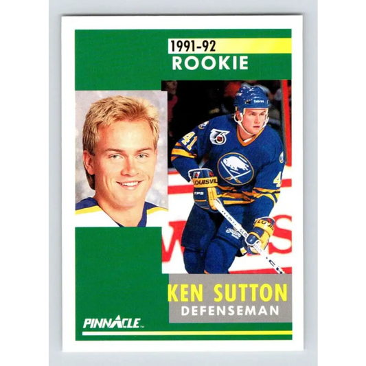 1991-92 Pinnacle #325 Ken Sutton NM-MT RC Rookie Buffalo Sabres Hockey Card Image 1