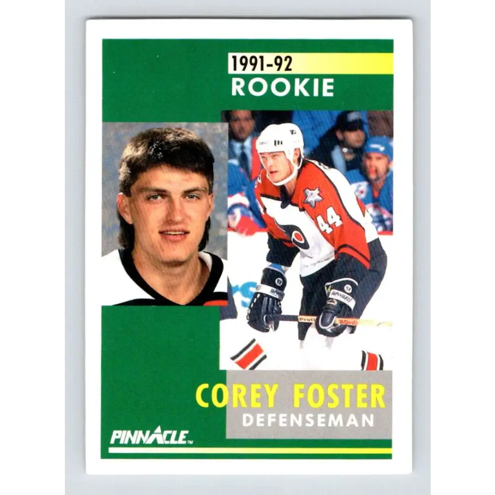 1991-92 Pinnacle #332 Corey Foster NM-MT RC Rookie Philadelphia Flyers Hockey Card Image 1