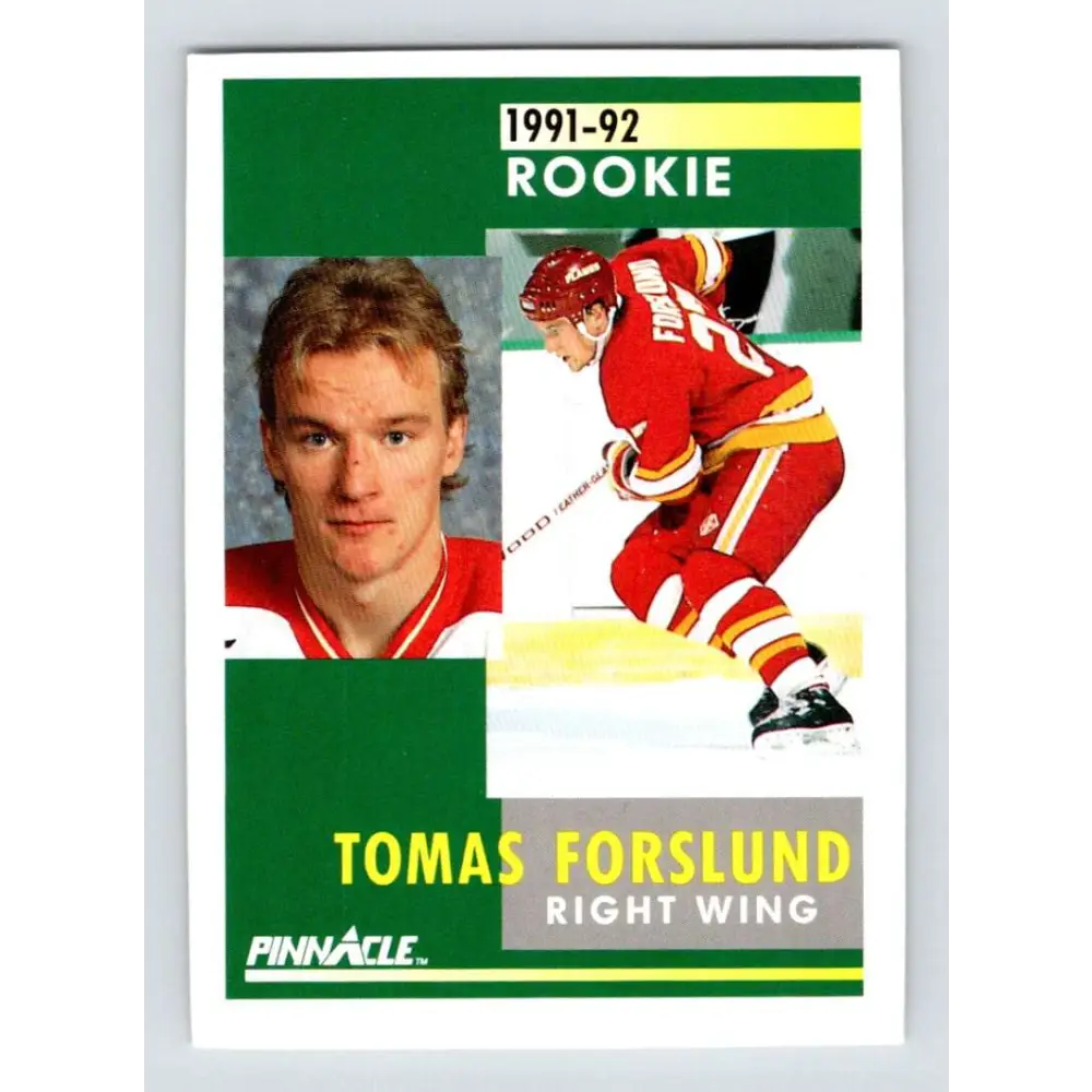 1991-92 Pinnacle #333 Tomas Forslund NM-MT RC Rookie Calgary Flames Hockey Card Image 1