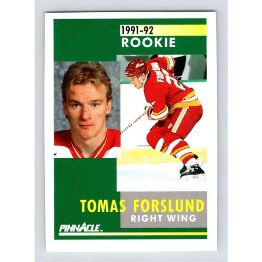 1991-92 Pinnacle #333 Tomas Forslund NM-MT RC Rookie Calgary Flames Hockey Card Image 1
