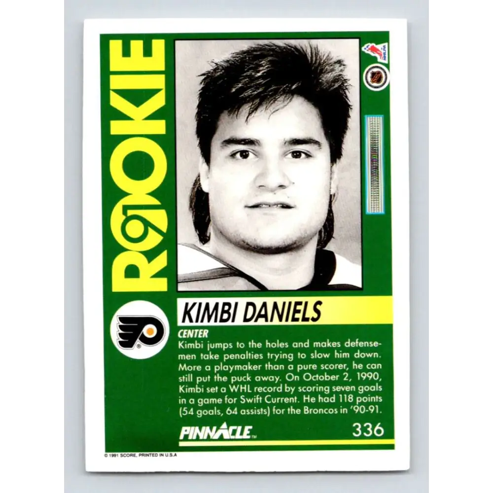 1991-92 Pinnacle #336 Kimbi Daniels NM-MT Philadelphia Flyers Hockey Card Image 2