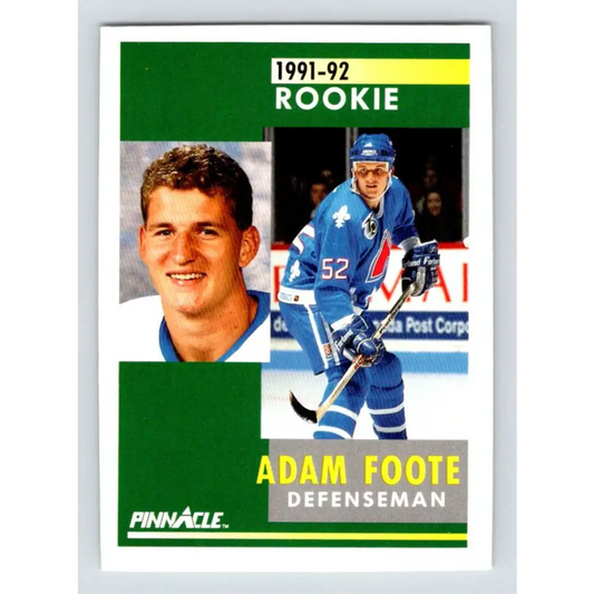 1991-92 Pinnacle #337 Adam Foote NM-MT RC Rookie Quebec Nordiques Hockey Card Image 1