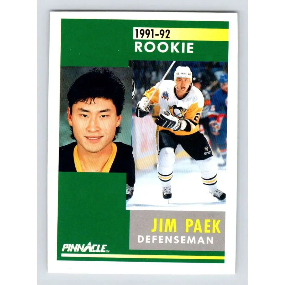 1991-92 Pinnacle #344 Jim Paek NM-MT RC Rookie Pittsburgh Penguins Hockey Card Image 1