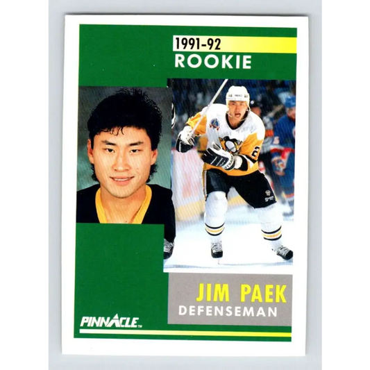1991-92 Pinnacle #344 Jim Paek NM-MT RC Rookie Pittsburgh Penguins Hockey Card Image 1