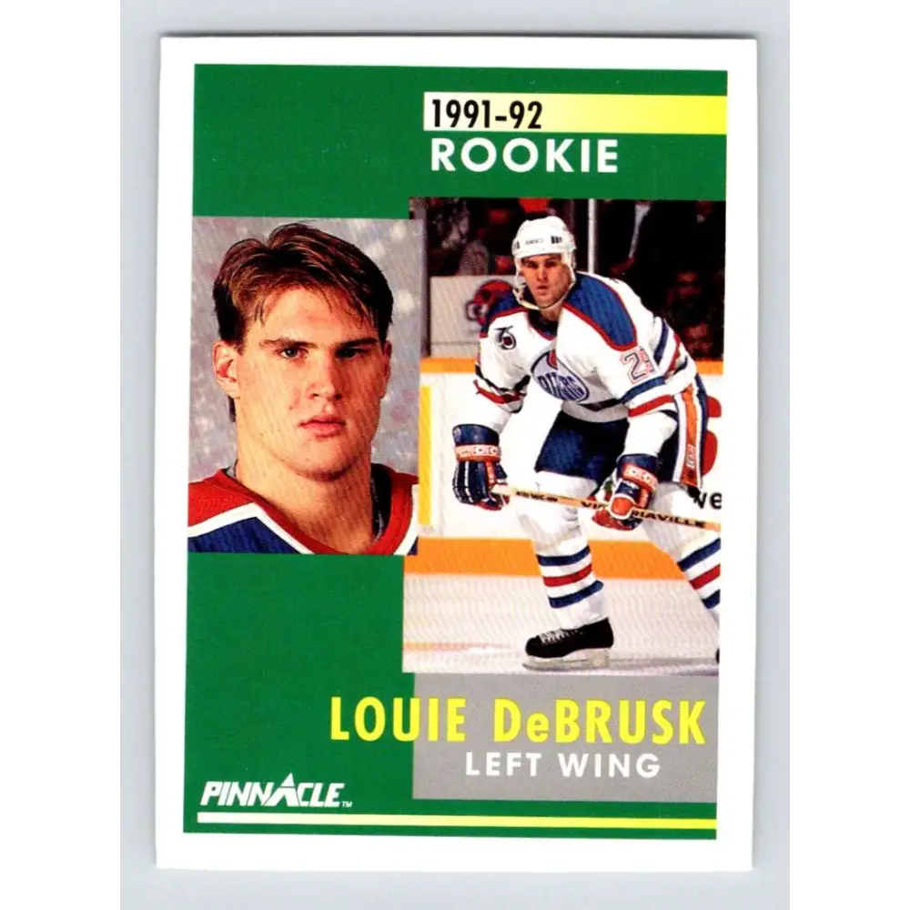1991-92 Pinnacle #347 Louie DeBrusk NM-MT RC Rookie Edmonton Oilers Hockey Card Image 1