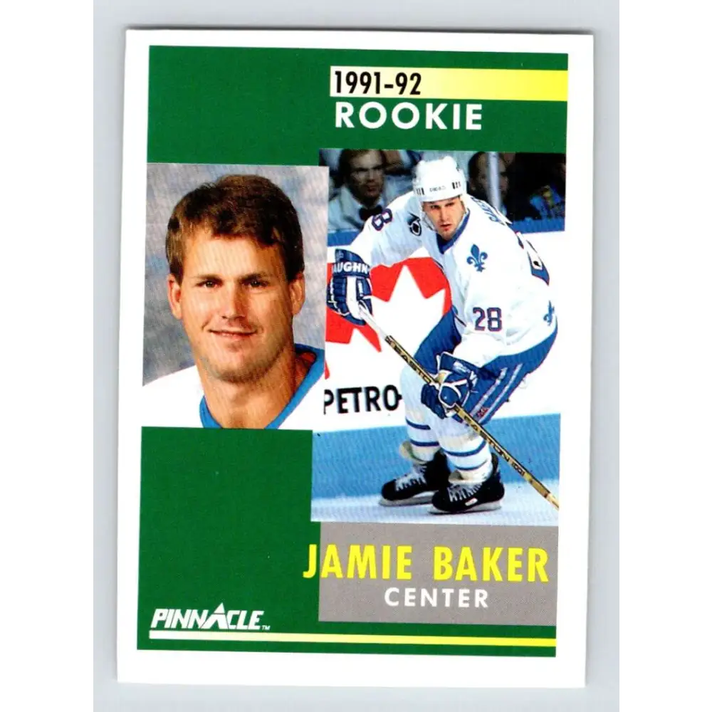 1991-92 Pinnacle #348 Jamie Baker NM-MT RC Rookie Quebec Nordiques Hockey Card Image 1