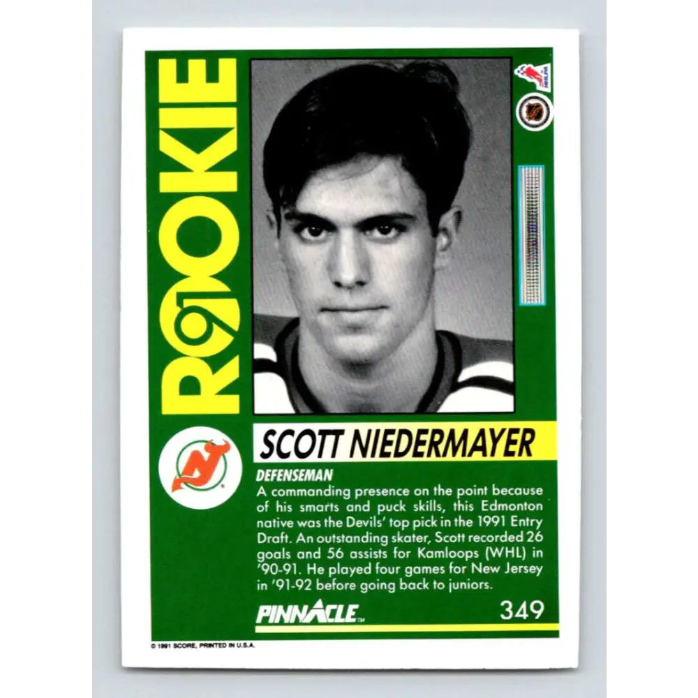 1991-92 Pinnacle #349 Scott Neidermayer NM-MT New Jersey Devils Hockey Card Image 2