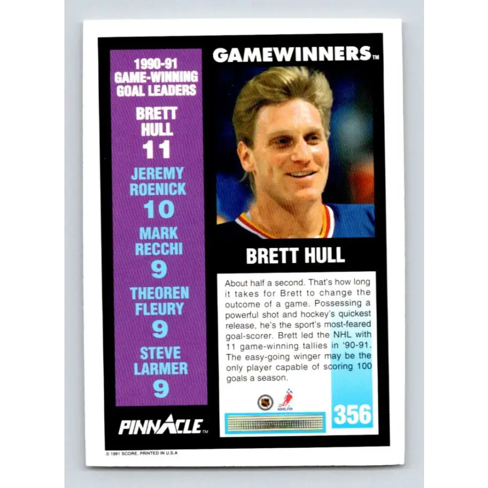 1991-92 Pinnacle #356 Brett Hull NM-MT St. Louis Blues Hockey Card Image 2