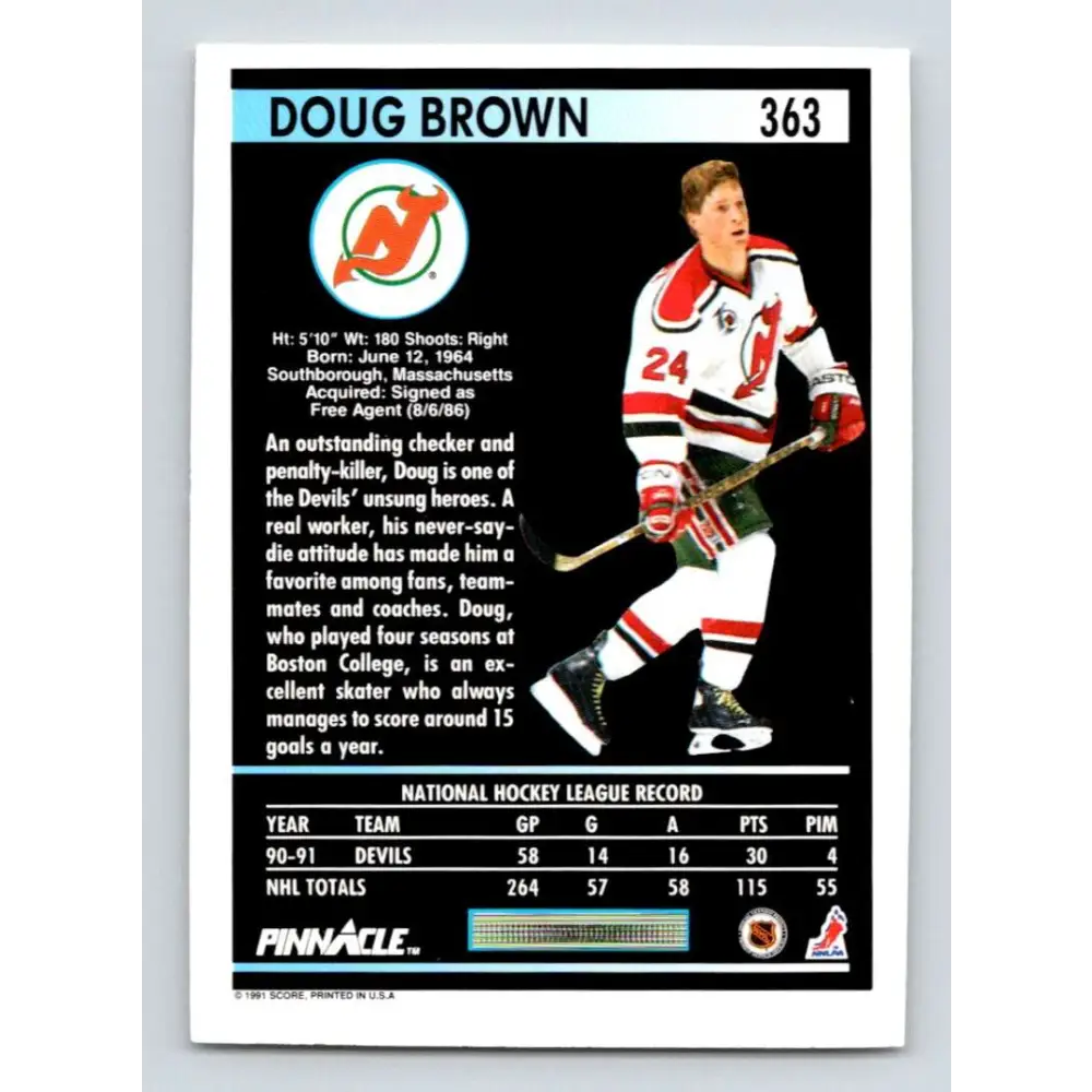 1991-92 Pinnacle #363 Doug Brown NM-MT New Jersey Devils Hockey Card Image 2