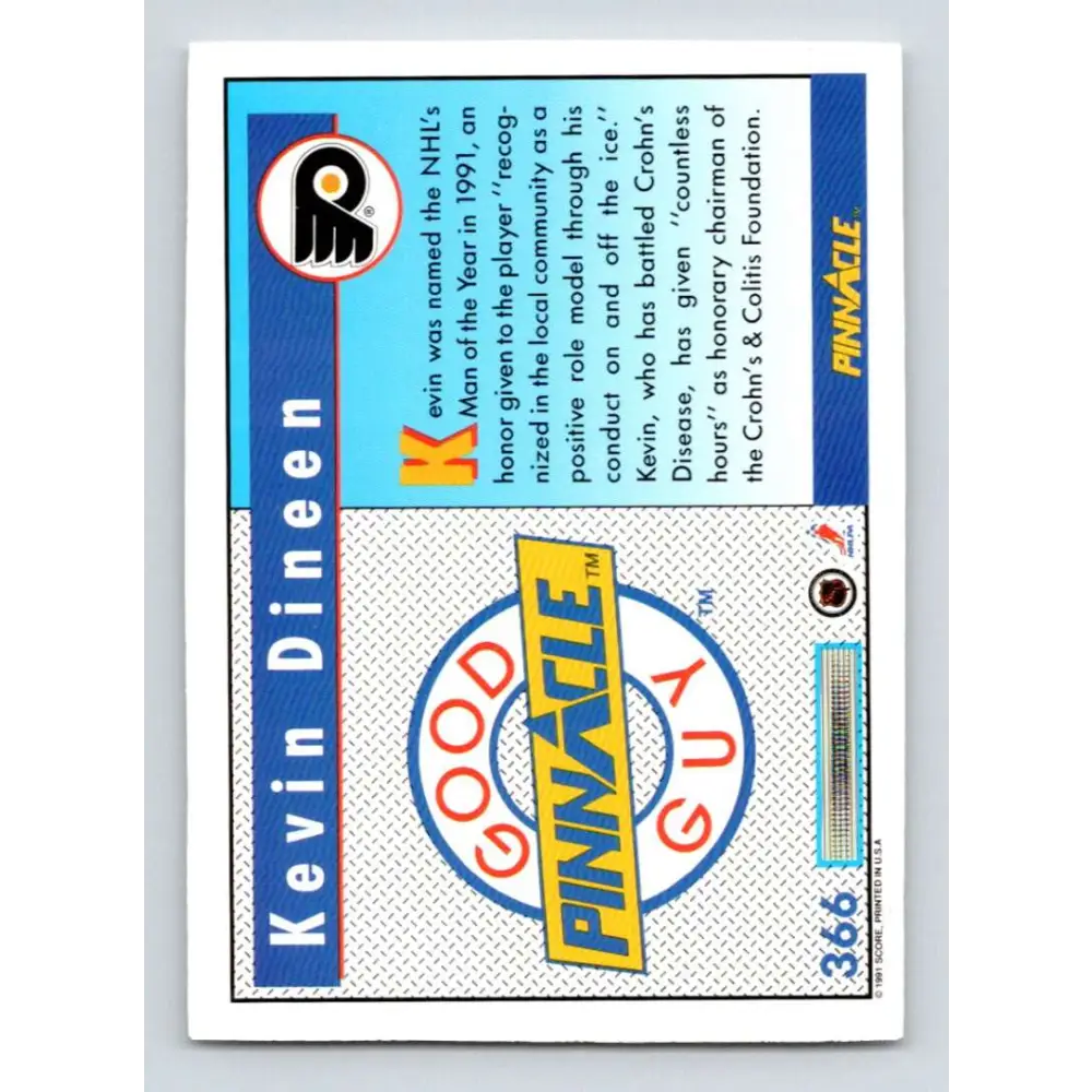 1991-92 Pinnacle #366 Kevin Dineen GG NM-MT Philadelphia Flyers Hockey Card Image 2