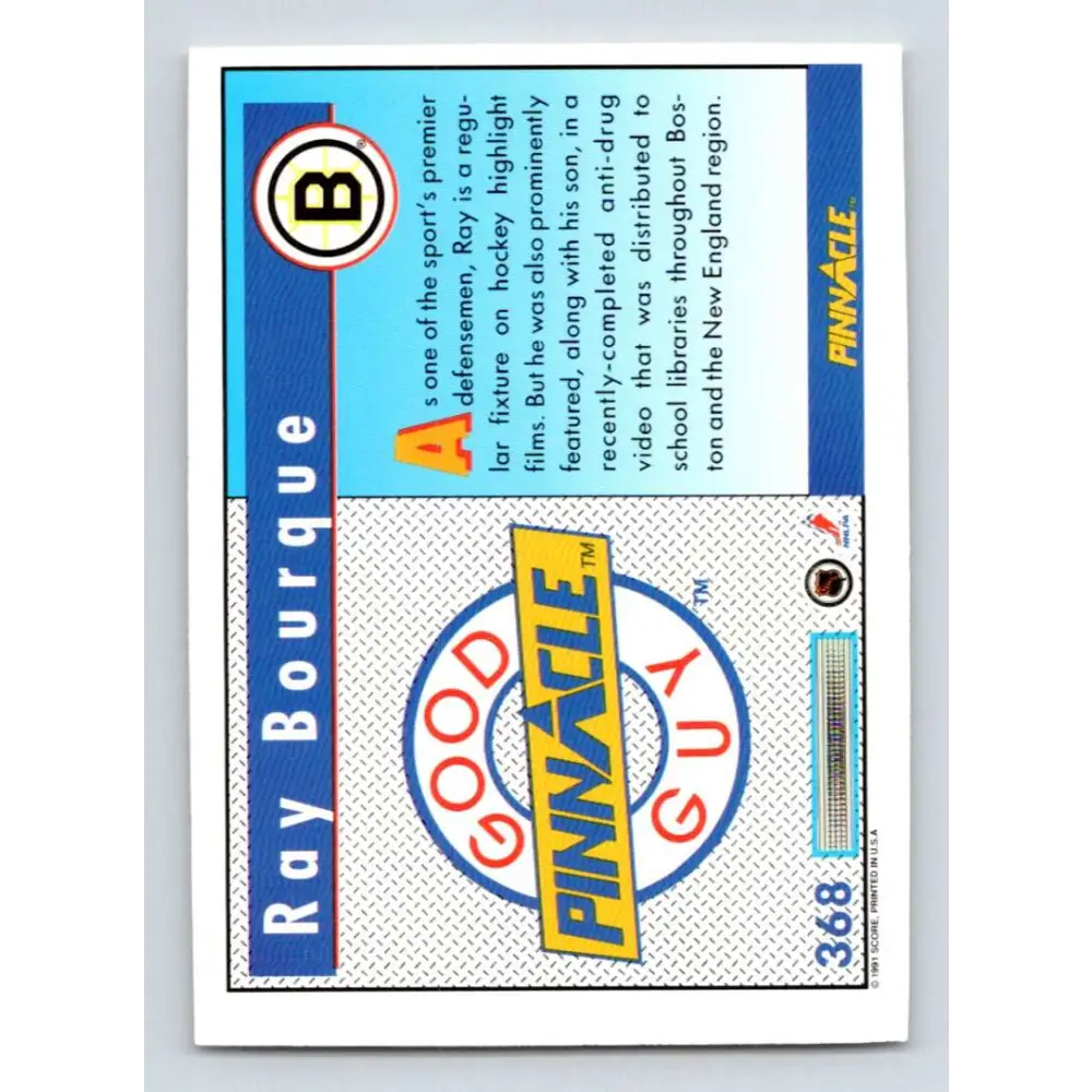 1991-92 Pinnacle #368 Ray Bourque GG NM-MT Boston Bruins Hockey Card Image 2